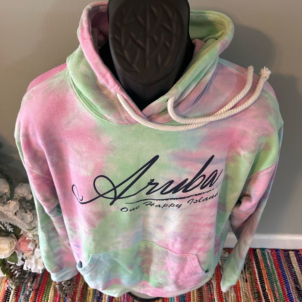 Aruba One Happy Island Tie Dye Hoodie Sweatshirt Medium - Picture 3 of 6